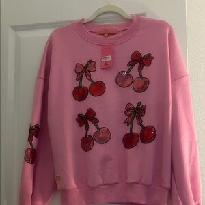 Pink Cherry Embroidered pullover Sweatshirt.  Sz M